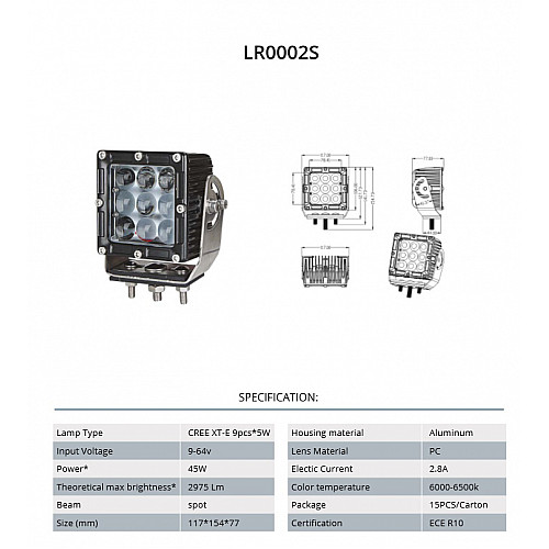 Lisävarusteinen LED ajovalo 45W (2975Lm) _ auto / lisävarusteet / tarvikkeet