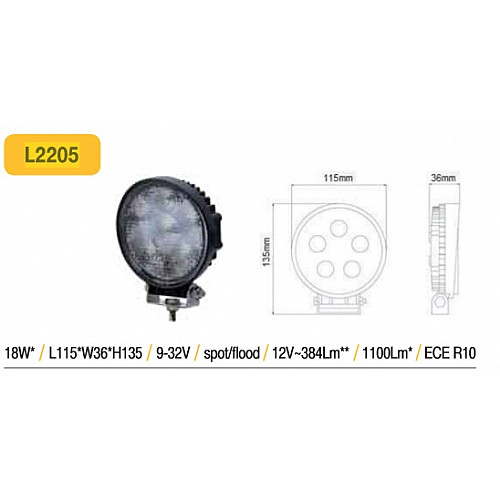 LED фара 18Вт (1100Lm)